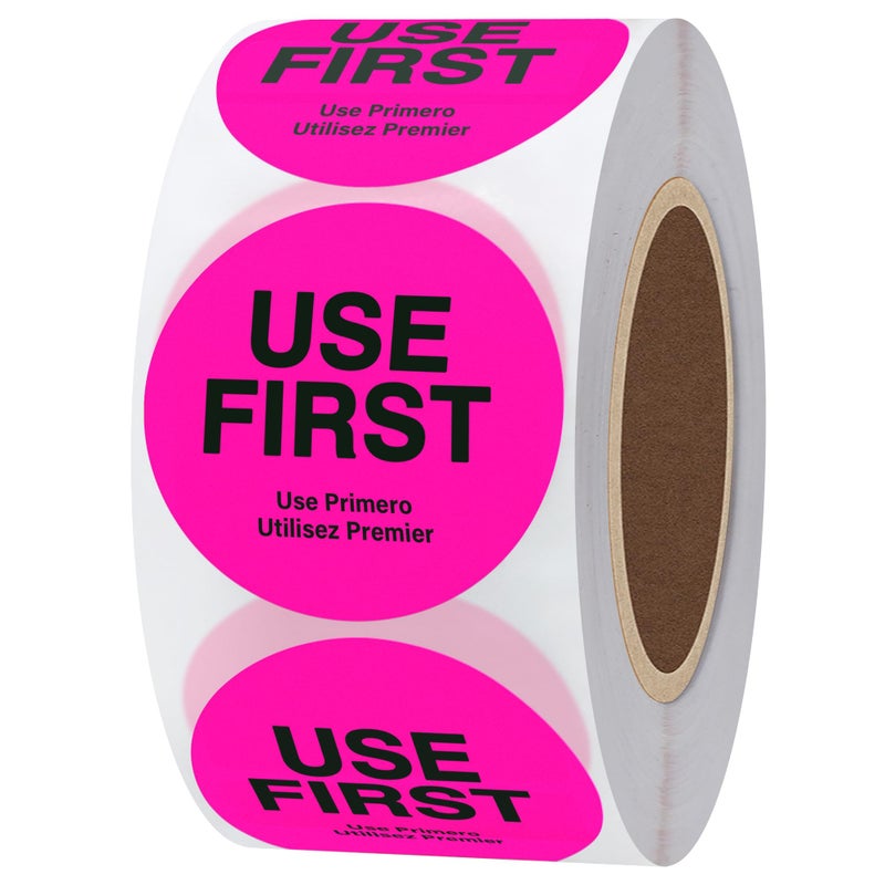 Hybsk Fluorescence USE First Stickers Restaurant Food Service FIFO Label 1.5 Inch Total 500 Labels Per Roll (Fluorescence Pink) - Image 1